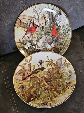 Set 2 Ltd. Ed. Bird Plates Featuring Red Cardinals and Songbirds "Morning Glory"